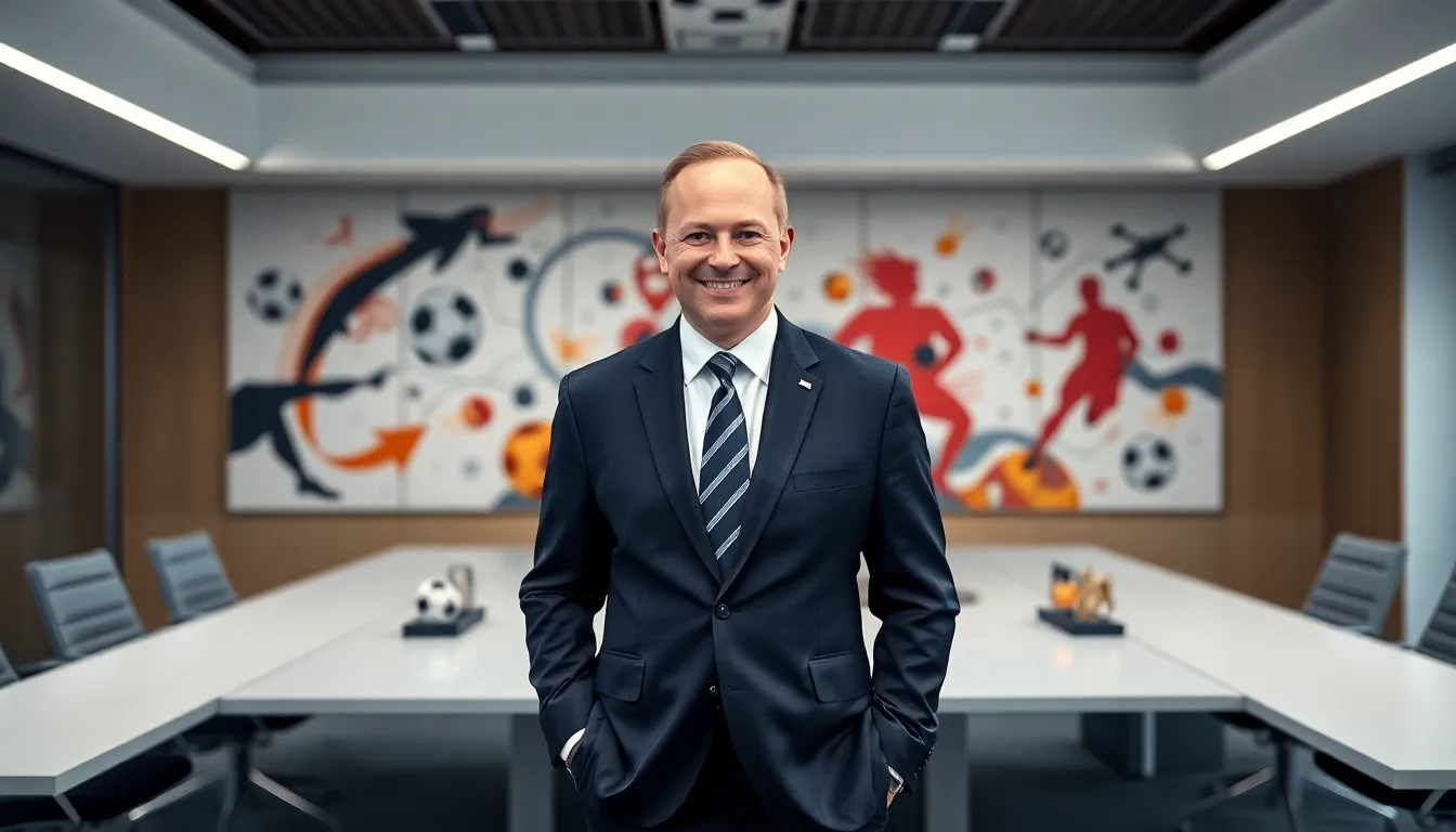 Gianni Infantino in a modern office, representing global football leadership.