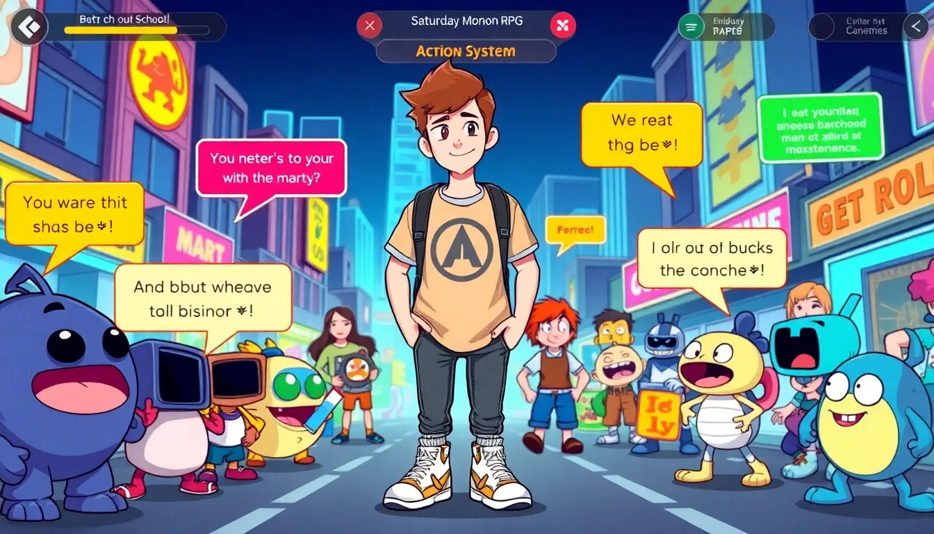 Marty in a colorful RPG scene inspired by Saturday morning cartoons.