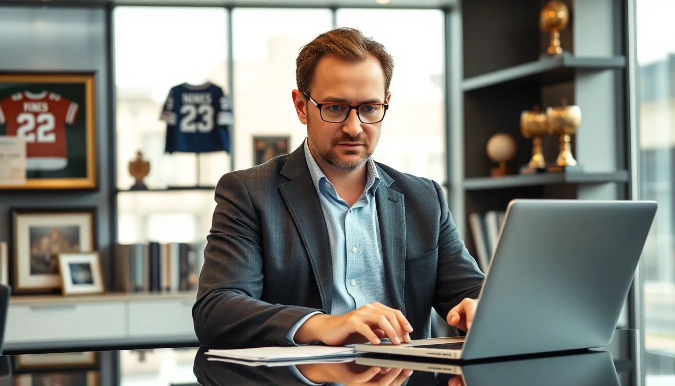 sports journalist David Jones in a modern newsroom.
