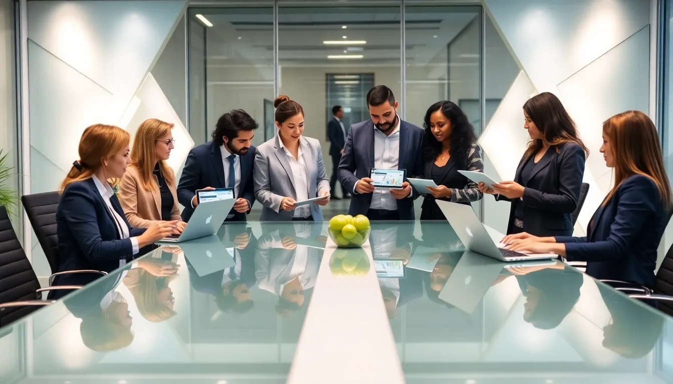diverse team discussing energy solutions in a modern office.