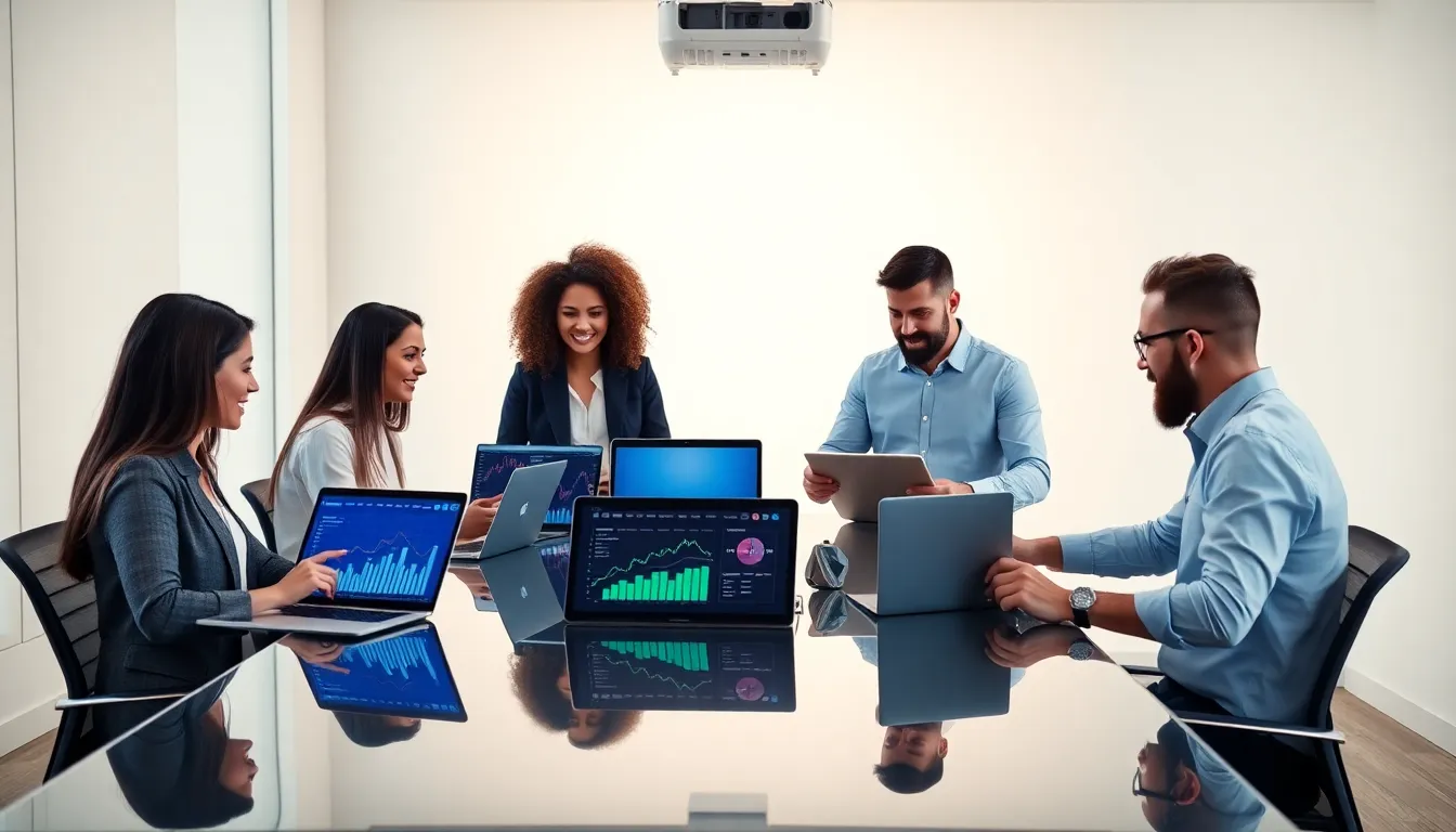 diverse professionals discussing cryptocurrency in a modern office.