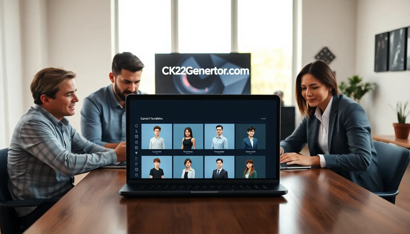 group of professionals discussing game character creation in a modern workspace.